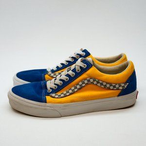 VANS Old Skool Low Velcro Checkerboard Blue Yellow size Men 9 Women 10.5